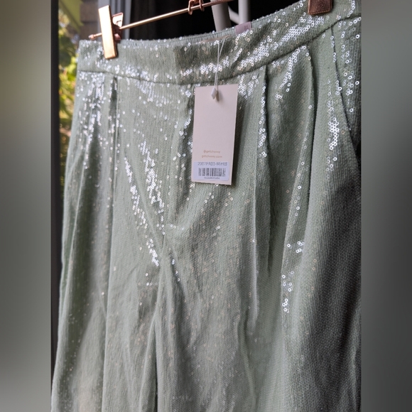 101.Nwt Choosy Sequin Embellished Crop Pants in Mint Green - Picture 1 of 5